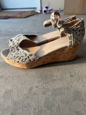Leopard Print Cork Wedge Sandals - Neutral